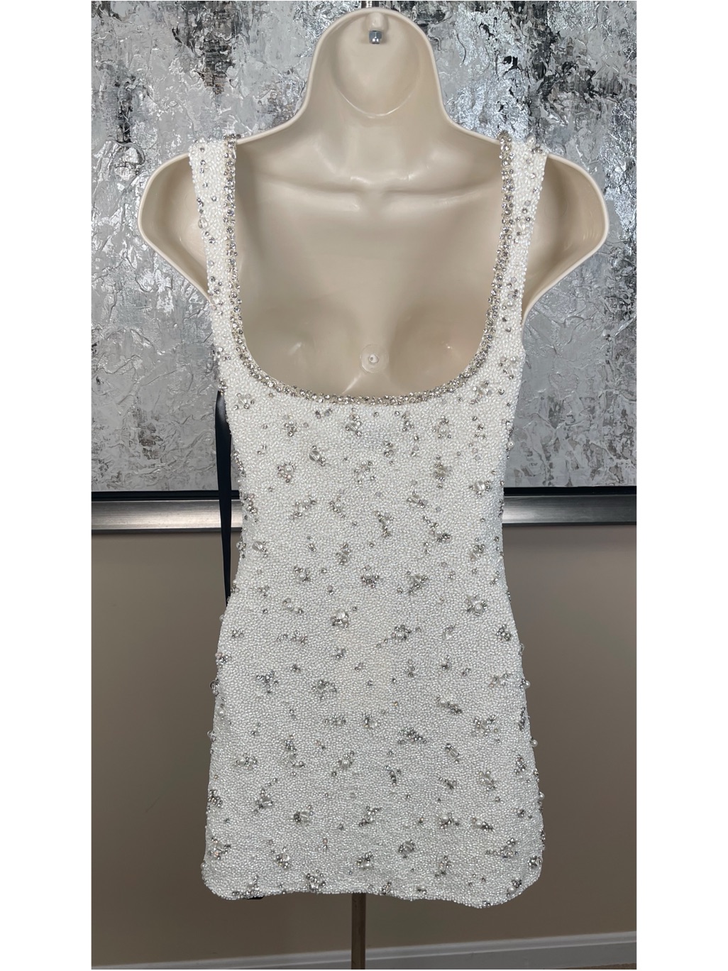 Clio Peppiatt Bridal Crystal Bead Embellished White Wedding Mini Dress Size S — image 8 of 8